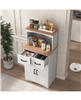 Wooden Kitchen Pantry Storage Cabinet with Drawer and Microwave Shelf - White