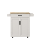 Rolling Kitchen Island Cart with Drawer, Cabinet, Rack and Rubber Wood Top - White