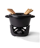 Alva Nori 2 Qt Enameled Cast Iron Fondue Set - Adjustable Burner & 8 Forks - Black
