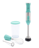 GreenLife turquoise electric variable speed hand blender with discount information.