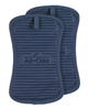 Set of 2 all-clad ribbed silicone pot holders in indigo.
