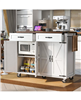 47.2" White Farmhouse Rolling Kitchen Island Cart with Drop Leaf, Power Outlet, Spice Rack, Drawers & Storage Cabinet
