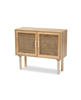 Maclean Mid-Century Modern Rattan and Natural Brown Finished Wood 2-Door Sideboard Buffet