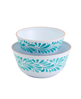 Set of 2 aqua melamine serving bowls.