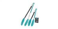 Stainless Steel Kitchen Tongs with Silicone Tips - Set of 2 - Aqua