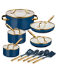 Gotham Steel 15-piece navy nonstick cookware set with modern design.