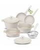 8-Piece Nesting Ceramic Coating Nonstick Cookware Set with Silicone Handle Covers - Beige