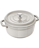 Staub 7-qt. round dutch oven in white truffle, now on sale.