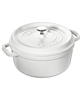 Staub 7-qt. white cast iron Dutch oven.