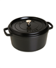 Staub 7-qt. round cast iron dutch oven in black with a discount.