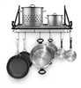 Sorbus black kitchen wall pot rack with 10 hooks.