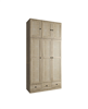Brown Rattan Doors Wardrobe with 3-Drawers, Hanging Rod, Top Cabinet