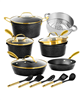 15-Piece Hammered Ceramic Coating Nonstick Cookware Set - Black