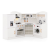 Corner Play Kitchen Toddler Kitchen Playset with Range Hood, Ice Maker, Microwave - White