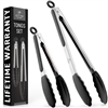 Zulay Kitchen 2-pc. premium stainless steel tongs in black.