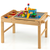 Costway Kids' multi-activity play table with storage paper roll and wooden blocks - natural.
