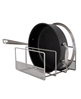 Seville Classics 3-slot organizer for pots, pans, and cookie sheets in nickel.