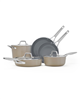 Calphalon Premier Ceramic Nonstick 8-Piece Cookware Set in mushroom grey.