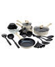 31-pc. non-stick aluminum cookware set in cream.