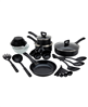 31-pc. non-stick aluminum cookware set in black.