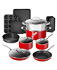 15-Piece Ultra-Durable Non-Stick Diamond Infused Cookware and Bakeware Set - Red