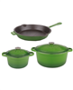 BergHOFF neo 5pc cast iron Dutch oven set (10" fry pan, 3qt. & 5qt.) - green.