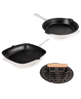 Berghoff neo 3pc white cast iron fry pan & grill set with slotted steak press.