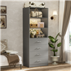 21.3" Closet Drawer System, Walk-in Closet Tower with 4 Wooden Drawers and Shelves - Gray