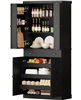 Ironck Kitchen Pantry with Drawer, Sliding Storage Rack, Black