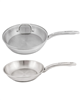 Belly Shape 3pc 18/10 Stainless Steel Fry Pan & Skillet Cookware Set with Glass Lid