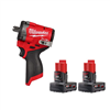 M12 fuel 12v cordless stubby 1/2" impact wrench with pin detent and (2) 3.0 ah batteries.