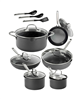 Professional 2x Hard Anodized 15-Piece Ceramic Nonstick Cookware Set - Black