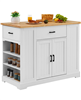 46" Mdf, Rubberwood Kitchen Island Cart with Wood Top