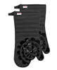 Set of 2 T-fal charcoal medallion print silicone and cotton twill oven mitts.