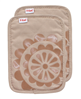 Set of 2 T-fal medallion print silicone and cotton twill pot holders in sand, discounted.