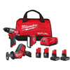 M12 FUEL 12-Volt Li-Ion Brushless Cordless Hammer Drill Combo Kit, Reciprocating Saw, Flood Light w/3 Batteries (3-Tool)