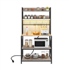 Yaheetech 5-tier baker's rack (grey, wood/metal) with power outlets.