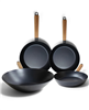 Alva Forest 4pc carbon steel frying pan & wok set - black.