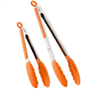 Zulay Kitchen Stainless Steel Kitchen Tongs with Silicone Tips - Set of 2 - Silver - orange