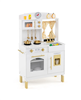 Mecale Play Kitchen for Kids, Wooden Chef Pretend Playset with 3 Adjustable Heights & Microwave - White