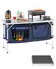 Mecale camping kitchen table - folding aluminum cook station with storage, adjustable heights - blue.