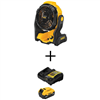 20V max lithium-ion jobsite fan with 5.0 Ah battery and charger.