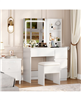 Makeup Vanity Desk Set with 3-Color Lighted Mirror, 4 Drawers, Shelves and Power Outlet - White