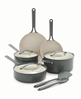 GreenPan Nova Gallery 10-piece gray ceramic nonstick cookware set.