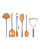 Tovolo 6-pc. apricot silicone utensil set with steel handles.