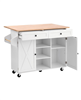 52 in Rolling Kitchen Island Cart with Solid Wood Top and Storage Cabinet, Drop Leaf - White