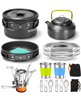 16pcs Non-Stick Camping Cookware Set with Folding Stove & Stainless Steel Tableware