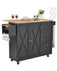 Gouun 56 in Rolling Kitchen Island Cart and Storage Cabinet, Drop Leaf - Black