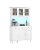 Gouun 77 in Kitchen Pantry Storage Cabinet with Led Lights and Power Outlets - White