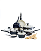 16-piece GreenPan Rio black ceramic nonstick cookware set.
